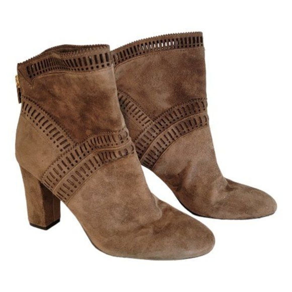 ISOLA Suede‎ Ankle Boots Sz 8 Heel Tan Geometric Cutout
